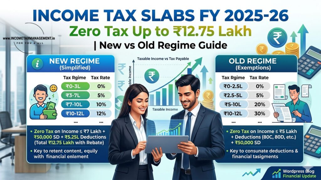 Income Tax Slabs FY 2025-26- Zero Tax Up to 12-75 Lakh ( New vs Old Regime Guide)